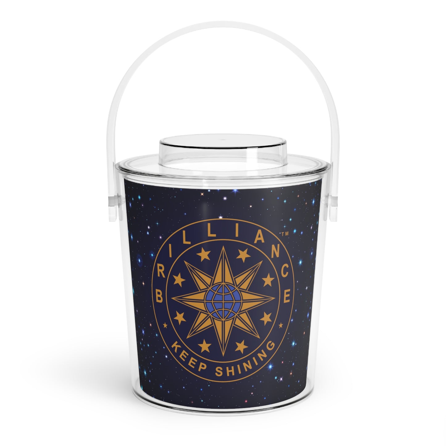 Brilliance Starry Night Print and Logo Ice Bucket with Tongs Back Side