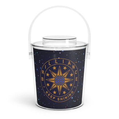 Brilliance Starry Night Print and Logo Ice Bucket with Tongs Front Side