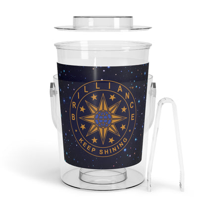 Brilliance Starry Night Print and Logo Ice Bucket with Tongs Front Side Open