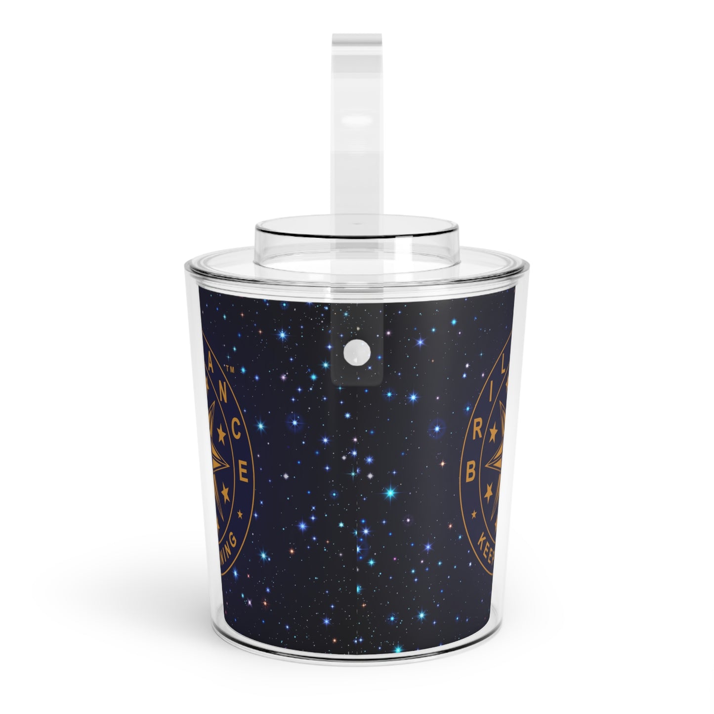 Brilliance Starry Night Print and Logo Ice Bucket with Tongs Left Side