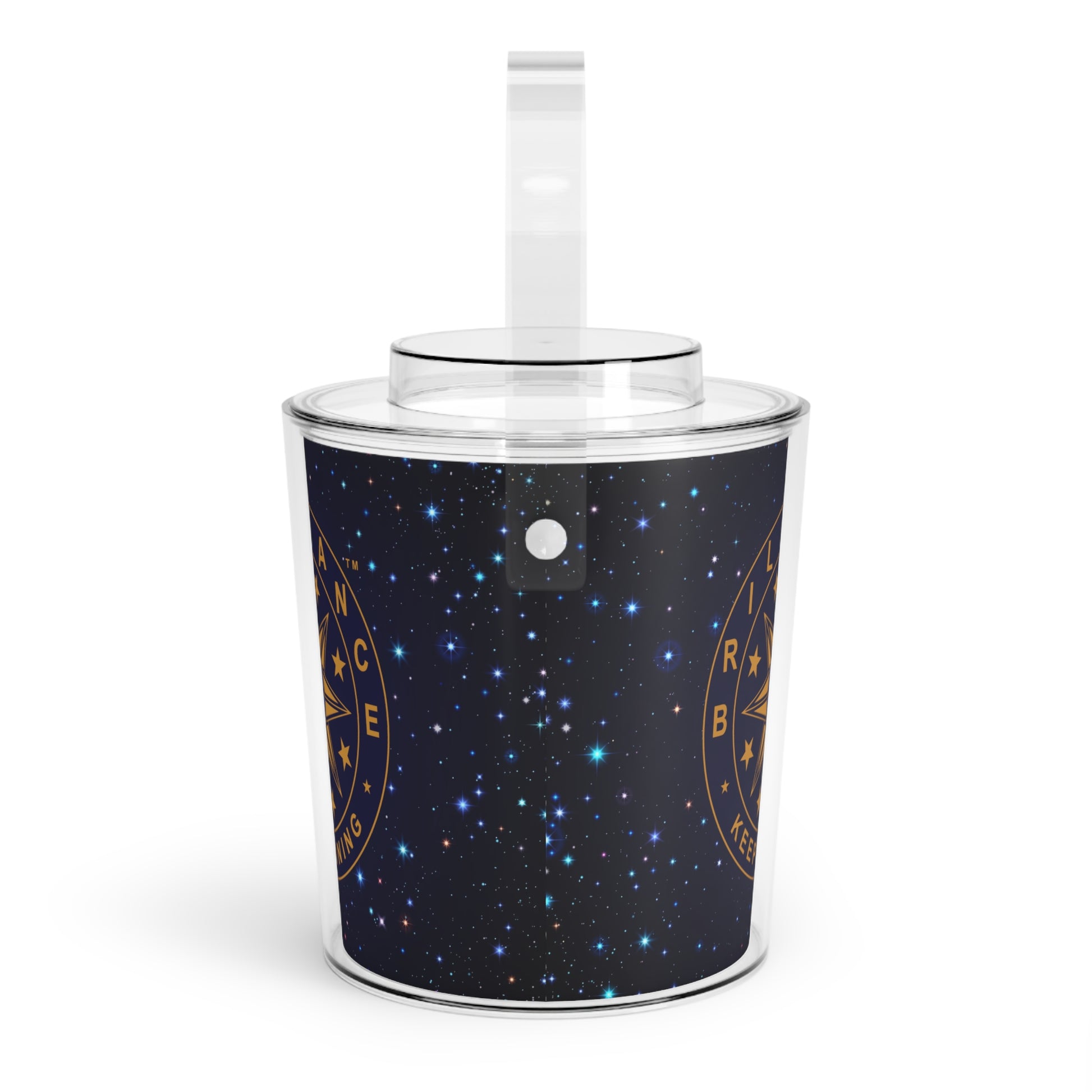 Brilliance Starry Night Print and Logo Ice Bucket with Tongs Left Side