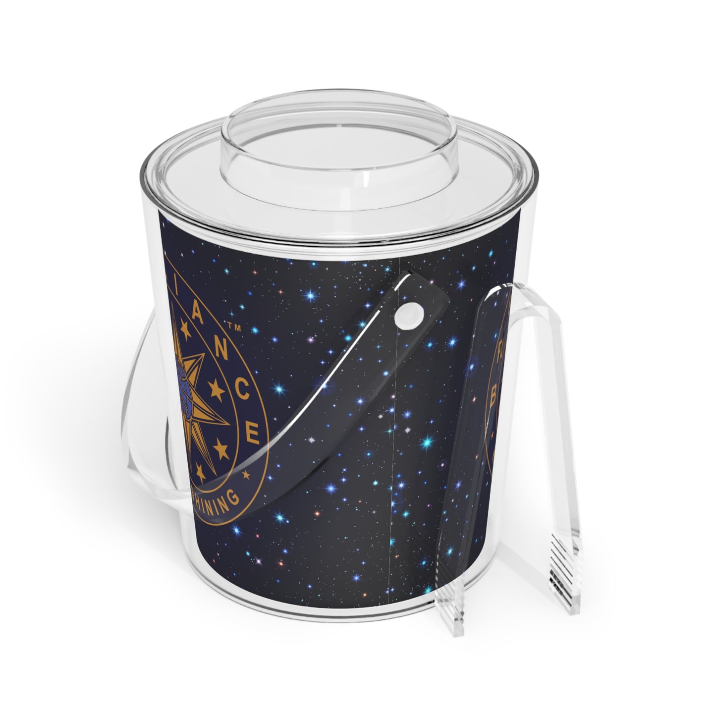 Brilliance Starry Night Print and Logo Ice Bucket with Tongs Slant
