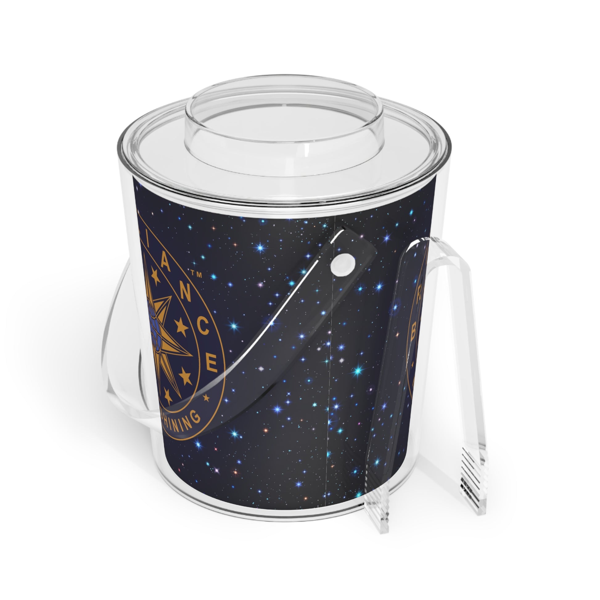 Brilliance Starry Night Print and Logo Ice Bucket with Tongs Slant