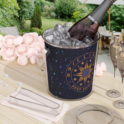 Brilliance Starry Night Print and Logo Ice Bucket with Tongs Slant 3