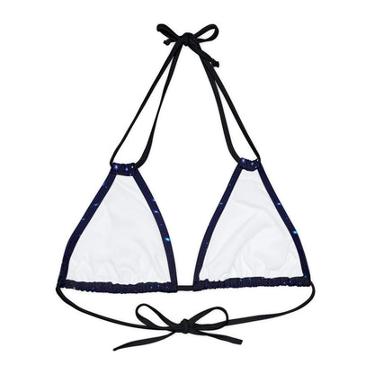 Brilliance Strappy Triangle Bikini Top with Starry Night Print and Logo Black Straps Back Side