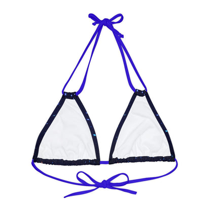 Brilliance Strappy Triangle Bikini Top with Starry Night Print and Logo Royal Blue Straps Back Side