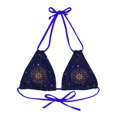Brilliance Strappy Triangle Bikini Top with Starry Night Print and Logo Royal Blue Straps Front Side