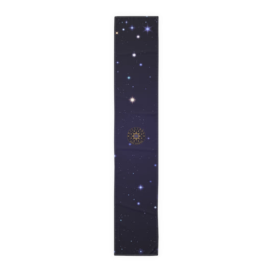 Brilliance Table Runner (Cotton, Poly) with Starry Night Print and Logo Front Site