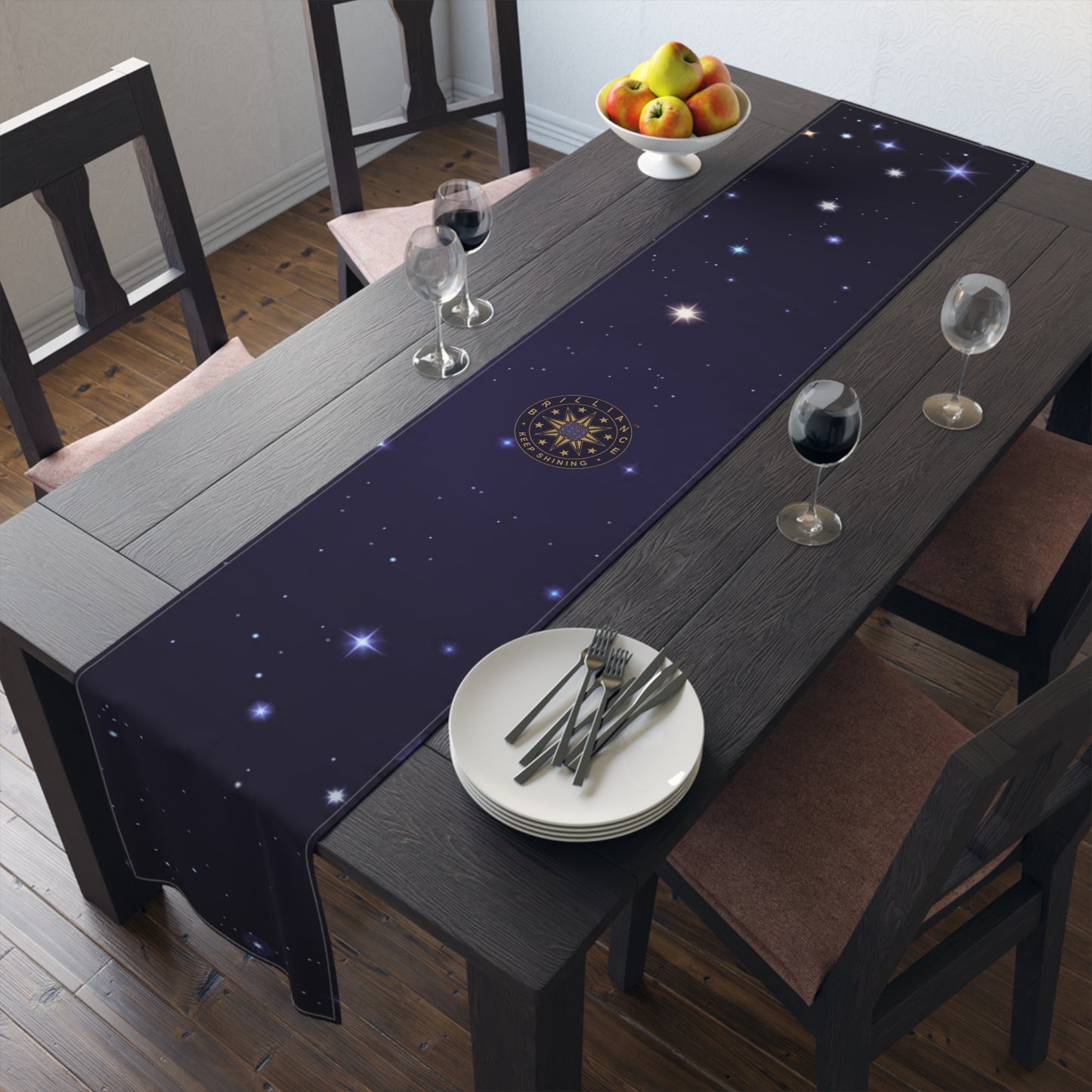 Brilliance Table Runner (Cotton, Poly) with Starry Night Print and Logo Slant with Table