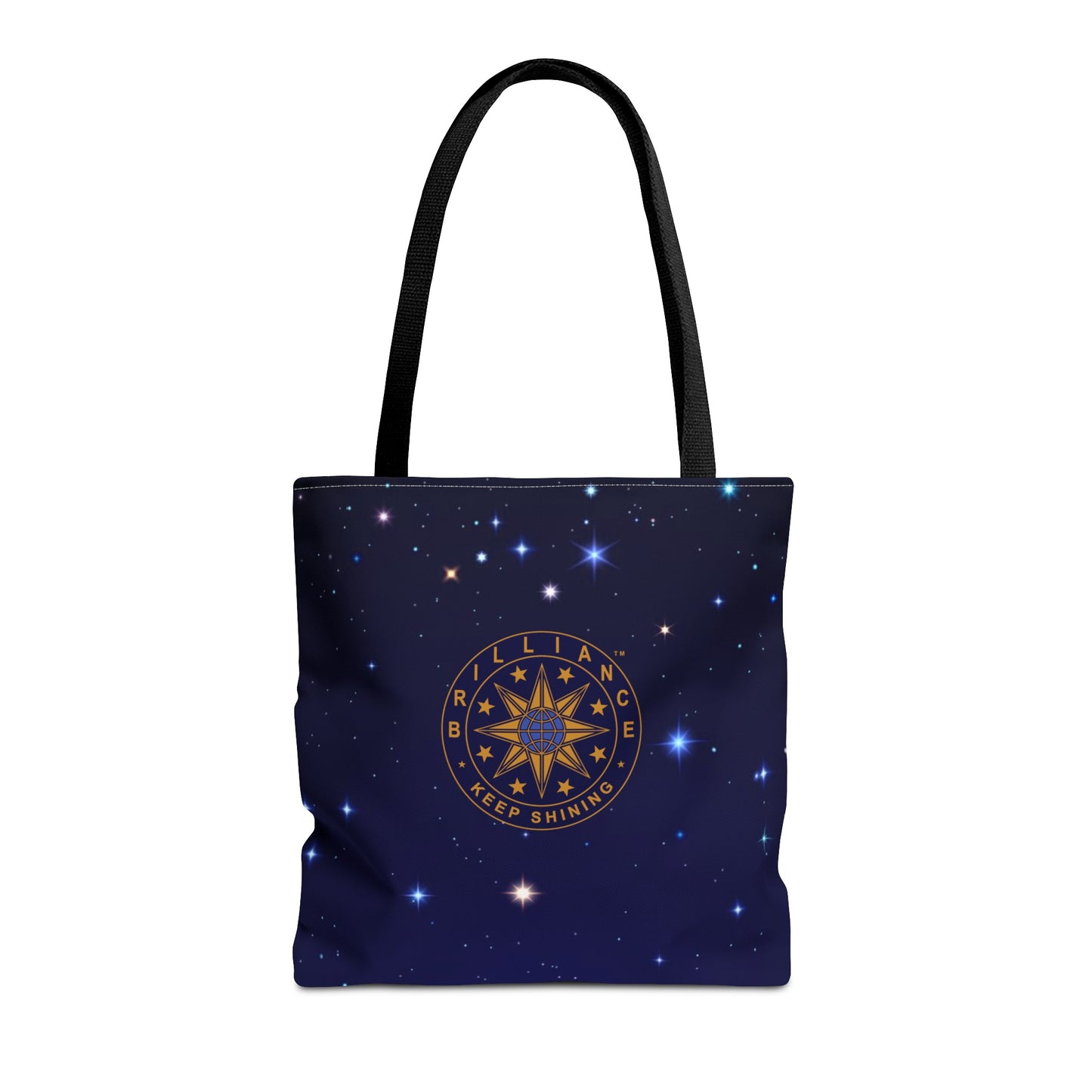 Brilliance Tote Bag with Starry Night Print and Logo Black Handle Front