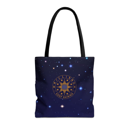 Brilliance Tote Bag with Starry Night Print and Logo Black Handle Front