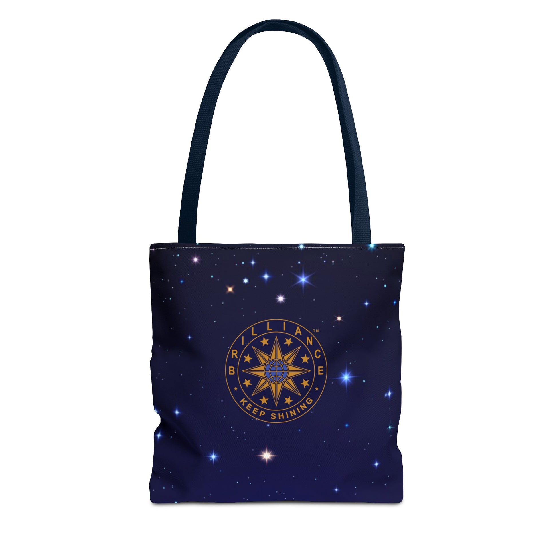 Brilliance Tote Bag with Starry Night Print and Logo Navy Handle Front Side