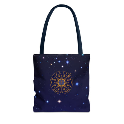 Brilliance Tote Bag with Starry Night Print and Logo Navy Handle Front Side