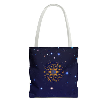 Brilliance Tote Bag with Starry Night Print and Logo White Handle Front Side