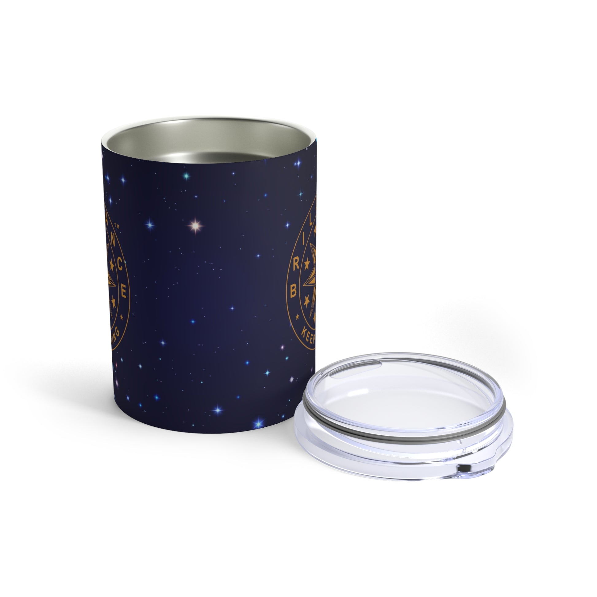Brilliance Tumbler 10oz with Starry Night Print and Logo Front Side Open
