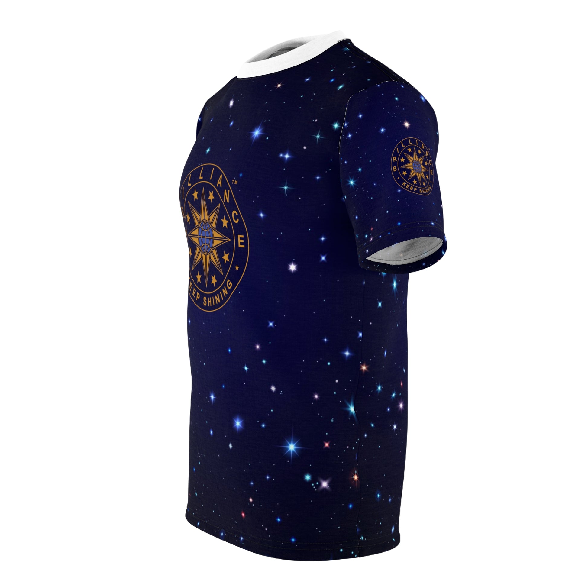 Brilliance Unisex Cut & Sew Tee with Starry Night Print and Logo Black Stitching Left Side