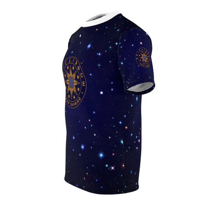 Brilliance Unisex Cut & Sew Tee with Starry Night Print and Logo Black Stitching Left Side