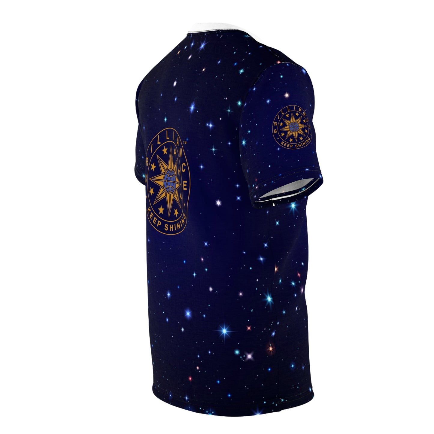 Brilliance Unisex Cut & Sew Tee with Starry Night Print and Logo Black Stitching Right Side