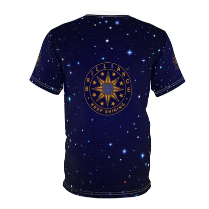 Brilliance Unisex Cut & Sew Tee with Starry Night Print and Logo White Stitching Back Side