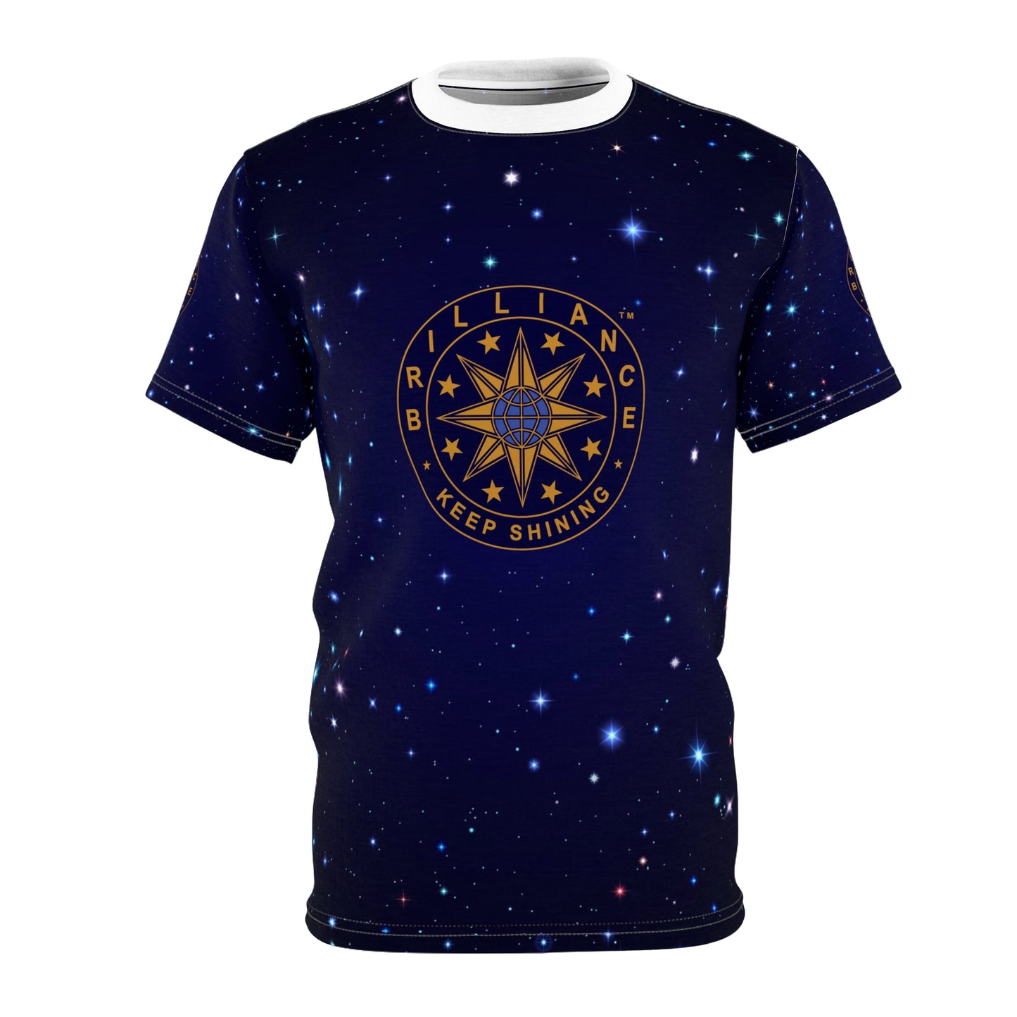 Brilliance Unisex Cut & Sew Tee with Starry Night Print and Logo White Stitching Front Side
