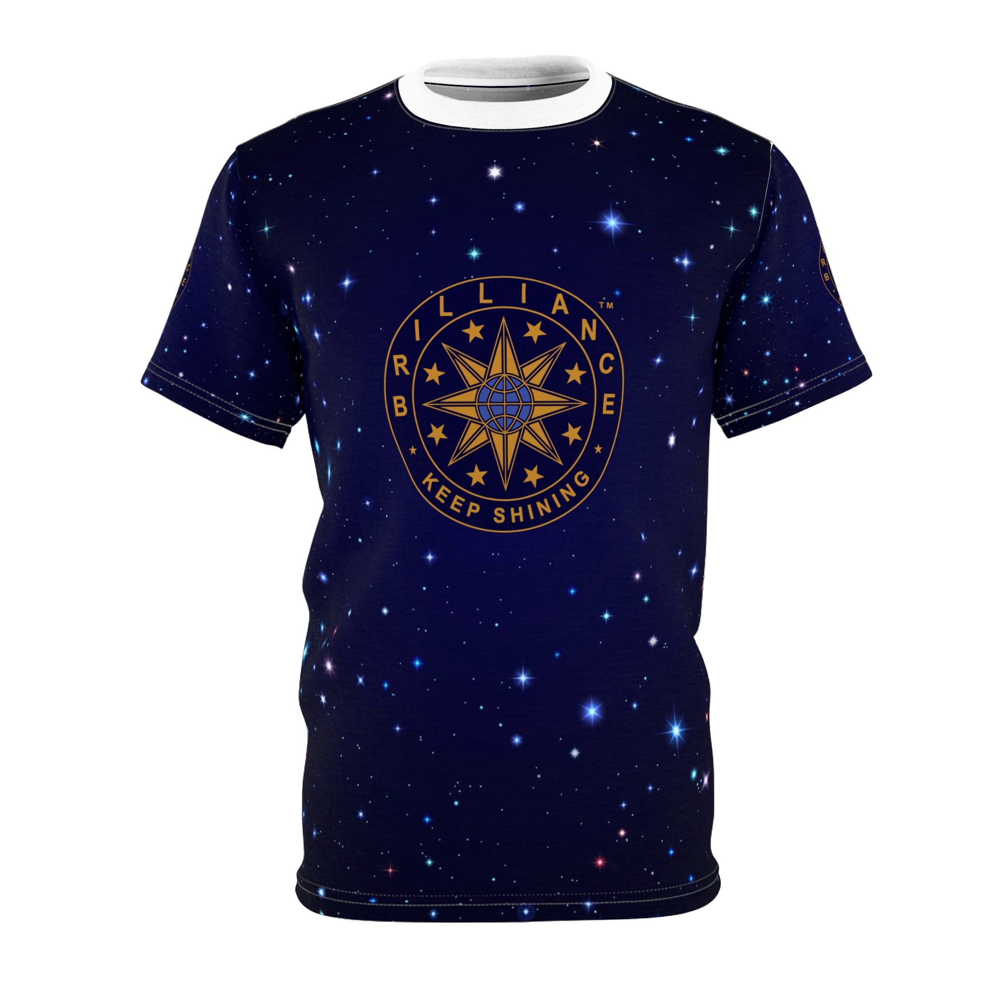 Brilliance Unisex Cut & Sew Tee with Starry Night Print and Logo White Stitching Front Side