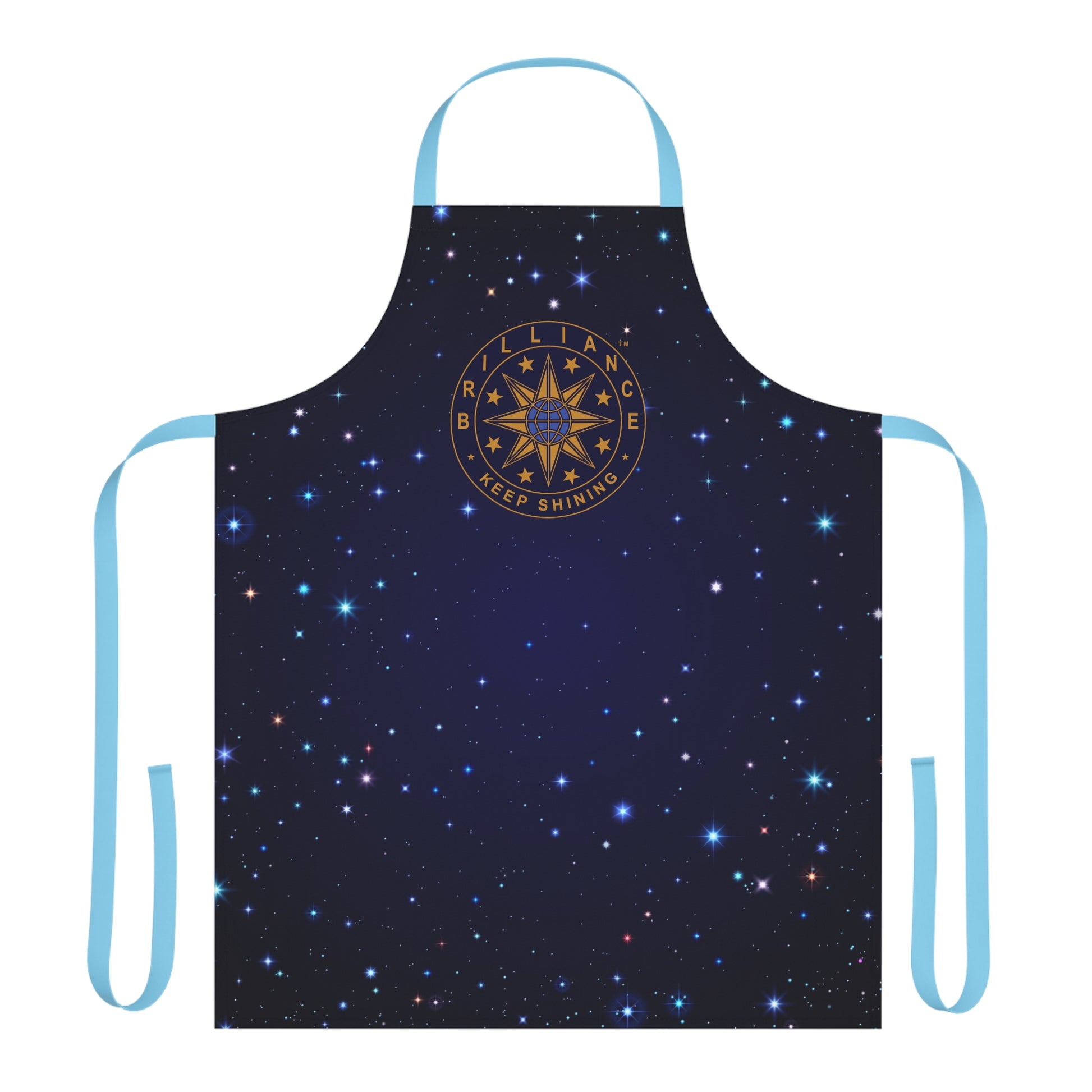 Brilliance Women's Apron with Starry Night Print and Logo Blue Strap Front Side