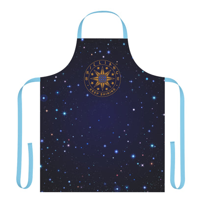 Brilliance Women's Apron with Starry Night Print and Logo Blue Strap Front Side