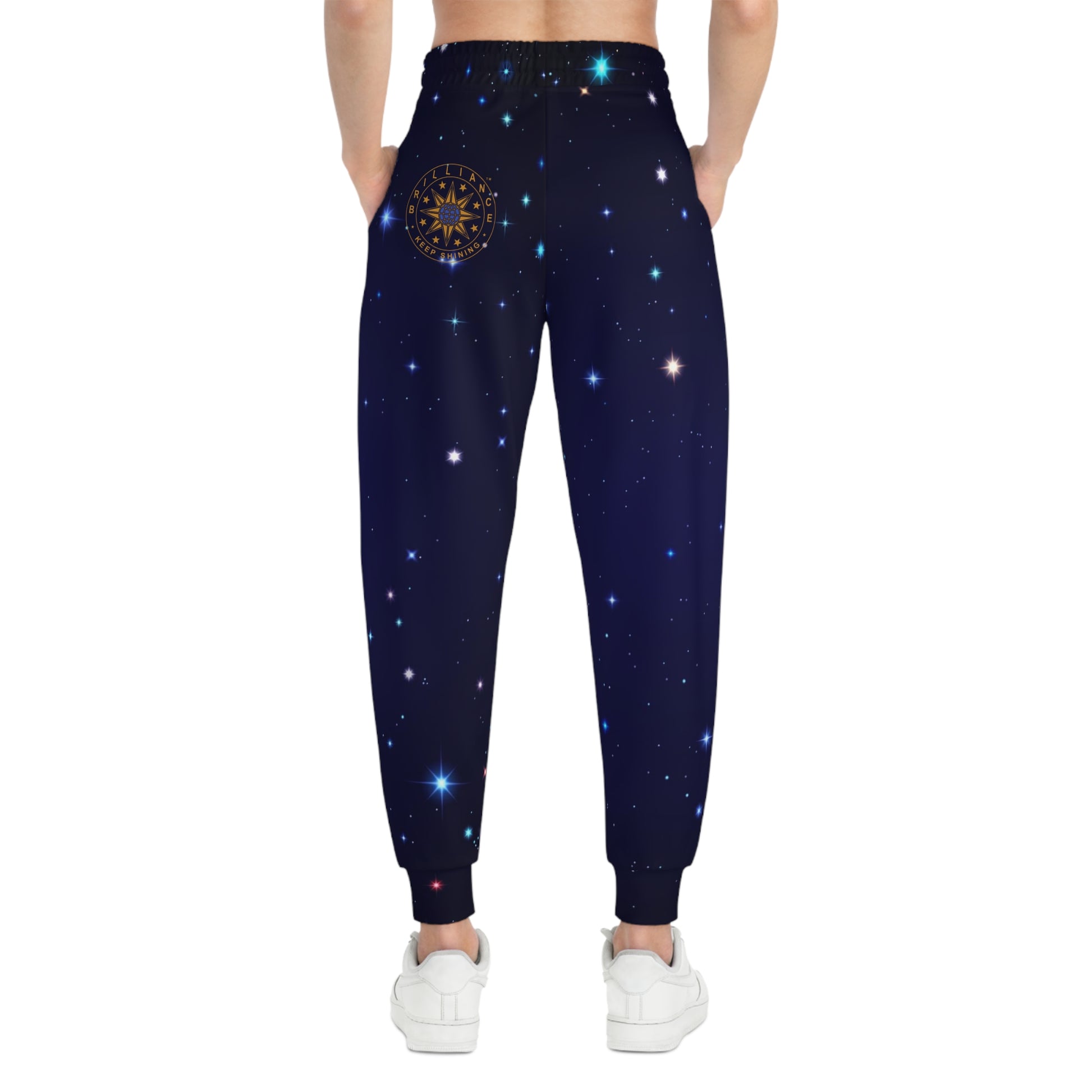 Brilliance Women's Athletic Joggers w/ Starry Night Print & Logo Back SideBrilliance Women's Athletic Joggers w/ Starry Night Print & Logo Back Side with Model
