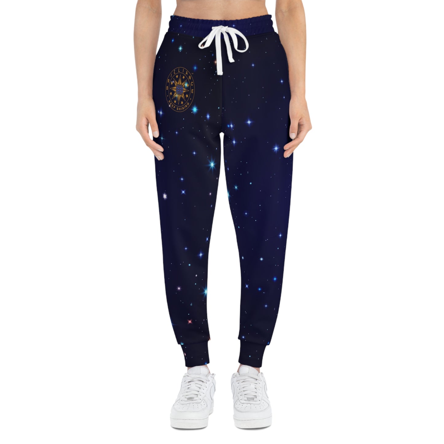 Brilliance Women's Athletic Joggers w/ Starry Night Print & Logo Front Side with Model