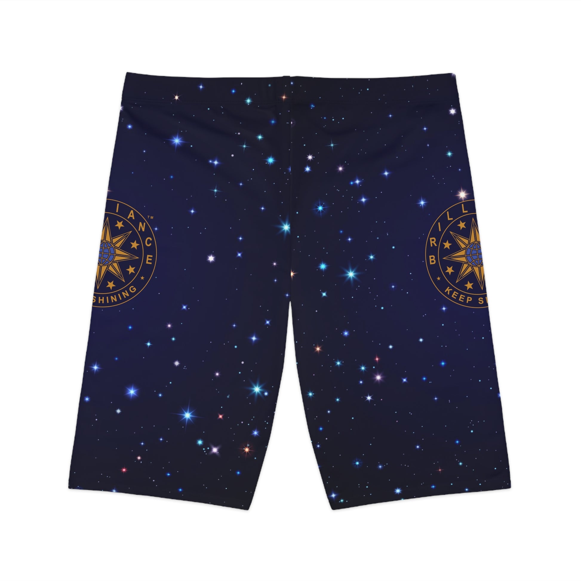 Brilliance Women's Bike Shorts with Starry Night Print and Logo Back Side