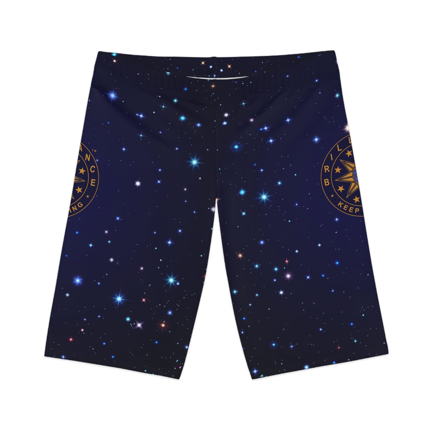 Brilliance Women's Bike Shorts with Starry Night Print and Logo Front Side