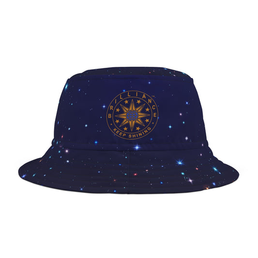 Brilliance Women's Bucket Hat with Starry Night Print and Logo Black Stitching Front Side