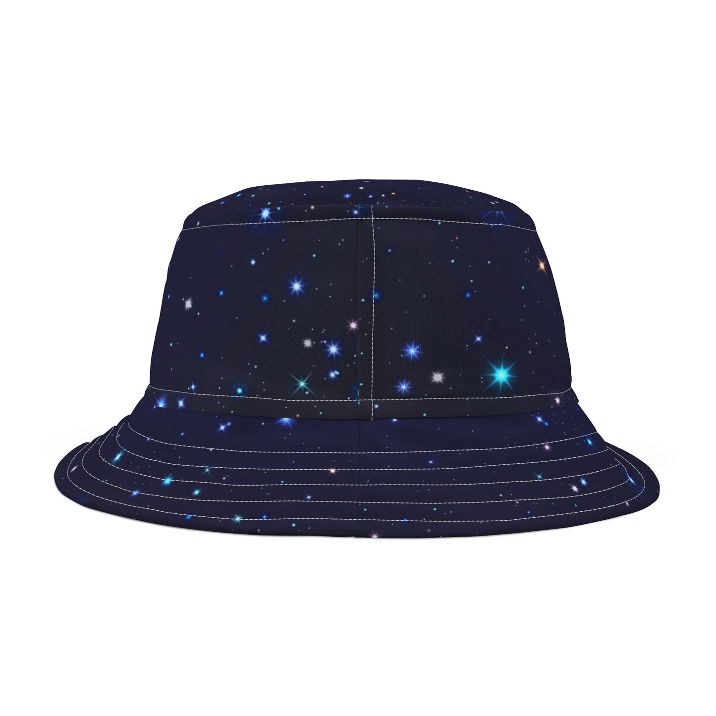 Brilliance Women's Bucket Hat with Starry Night Print and Logo White Stitching Back Side
