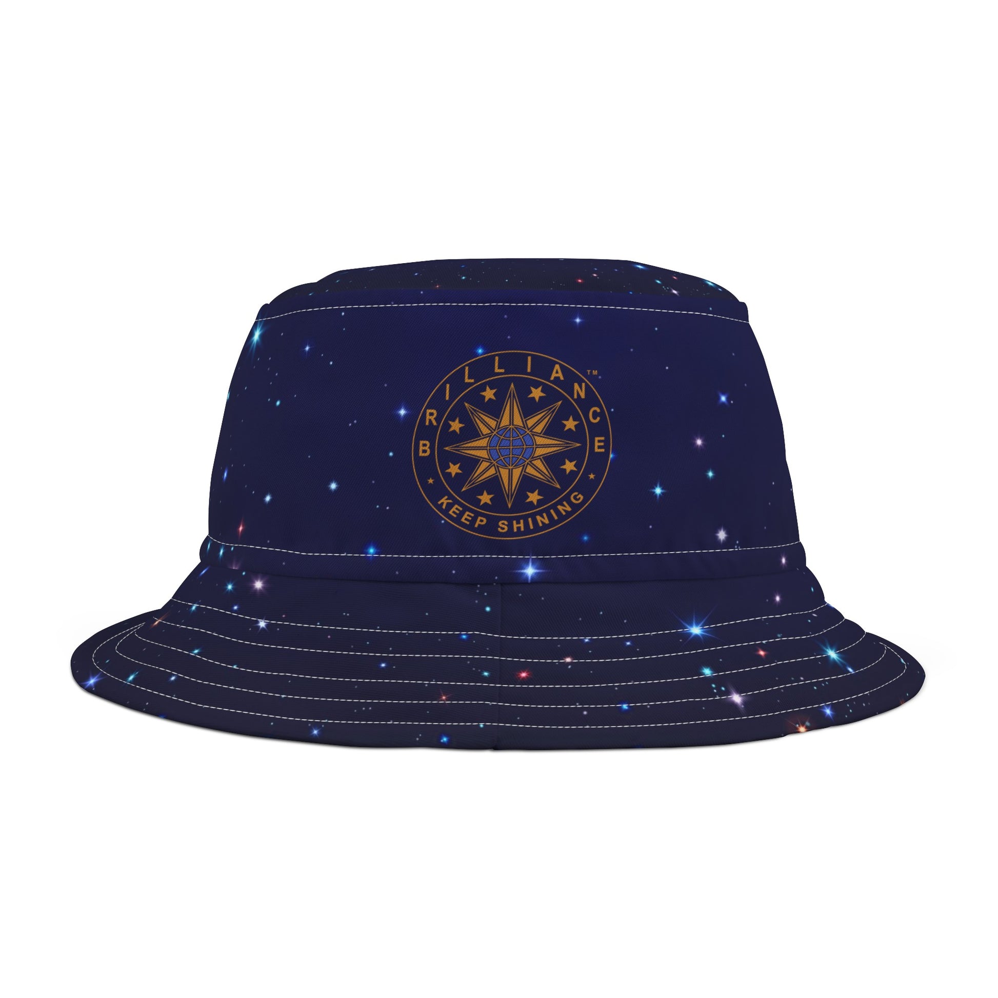 Brilliance Women's Bucket Hat with Starry Night Print and Logo White Stitching Front Side