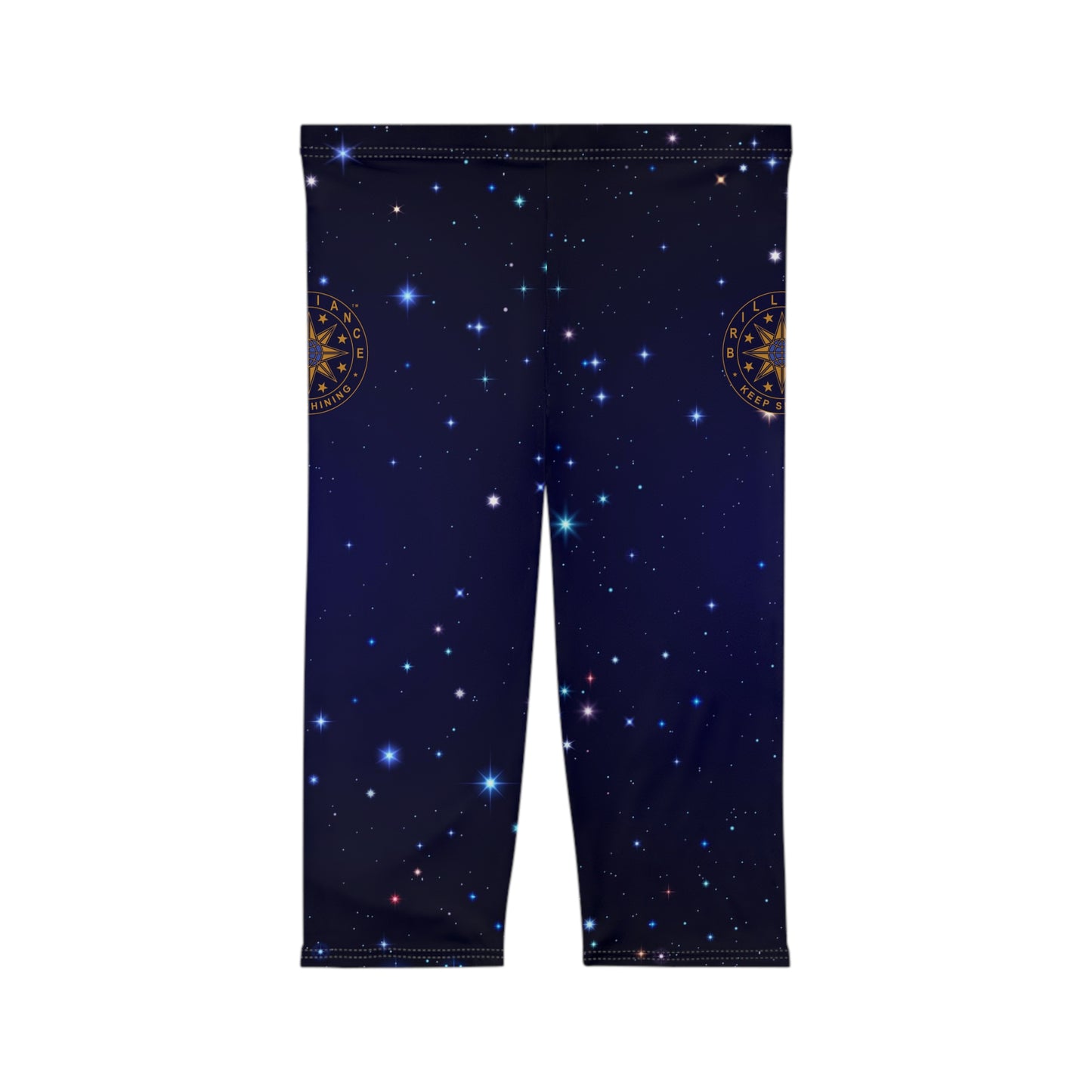 Brilliance Women’s Capri Leggings with Starry Night Print and Logo Back Side