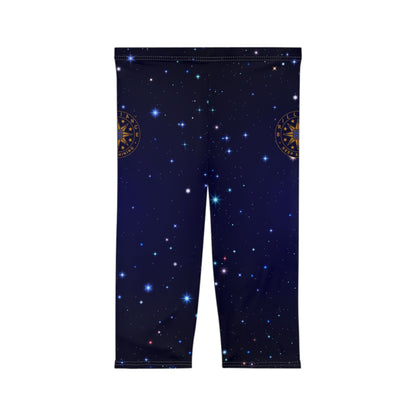 Brilliance Women’s Capri Leggings with Starry Night Print and Logo Back Side