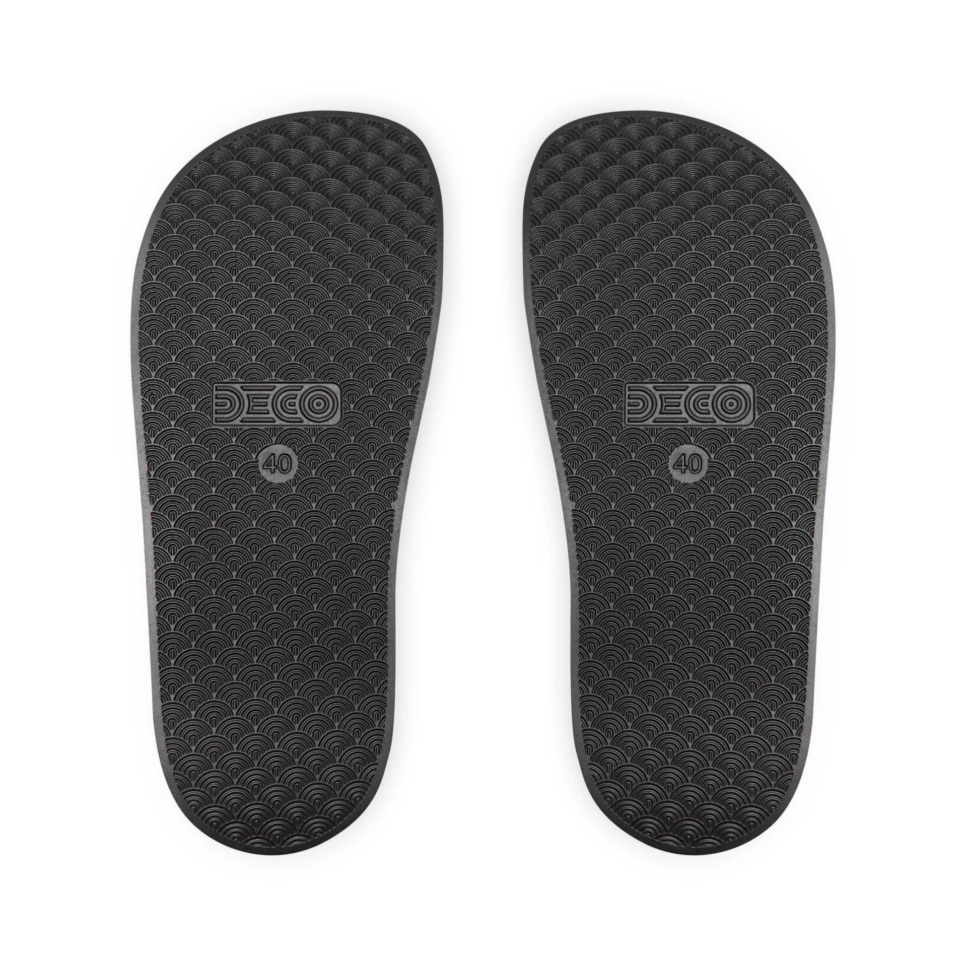 Brilliance Women's PU Slide Sandals with Starry Night Print and Logo Black Outsole Back