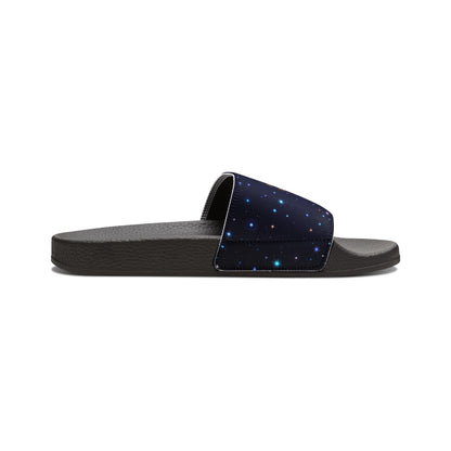 Brilliance Women's PU Slide Sandals with Starry Night Print and Logo Black Outsole Left Inside