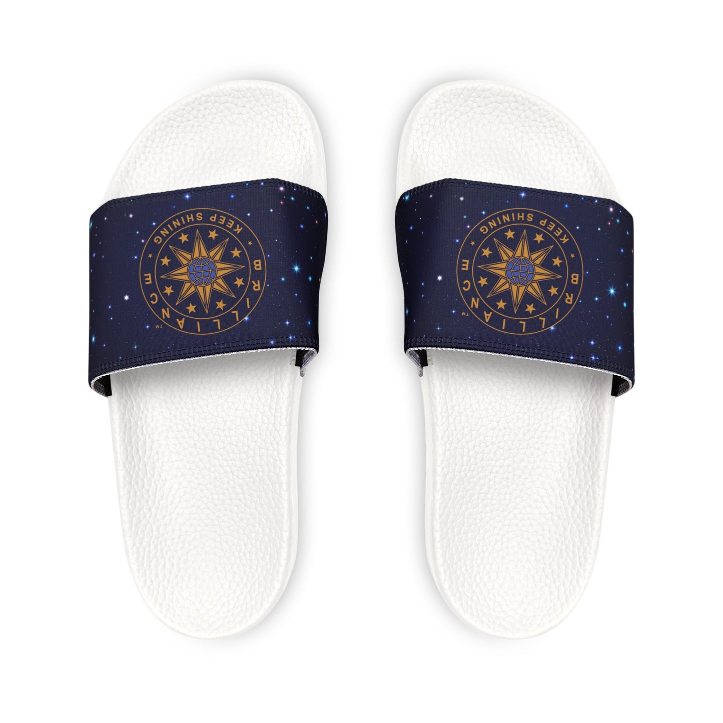Brilliance Women's PU Slide Sandals with Starry Night Print and Logo White Outsole Front