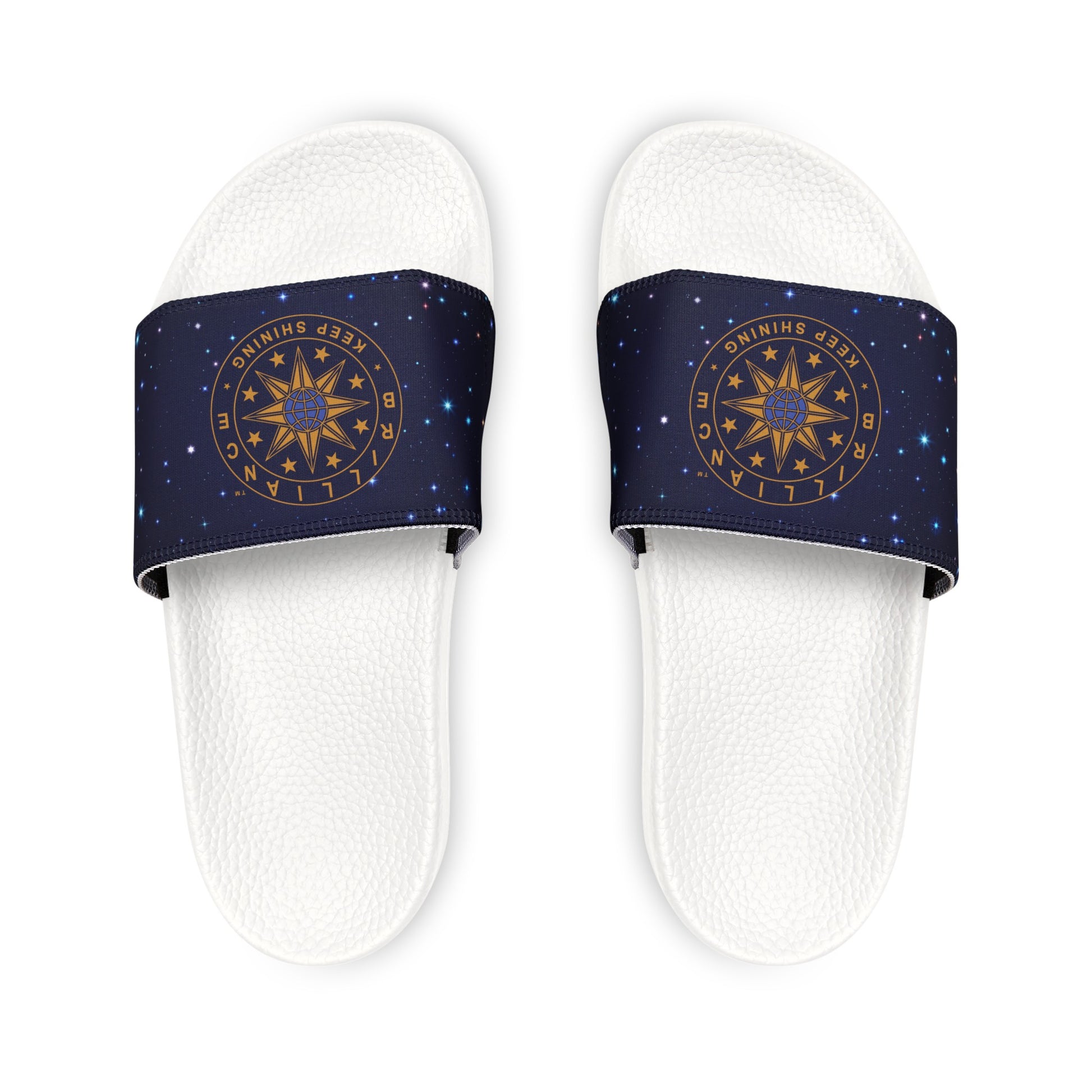 Brilliance Women's PU Slide Sandals with Starry Night Print and Logo White Outsole Front