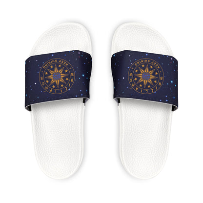 Brilliance Women's PU Slide Sandals with Starry Night Print and Logo White Outsole Front
