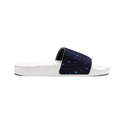 Brilliance Women's PU Slide Sandals with Starry Night Print and Logo White Outsole Left Inside