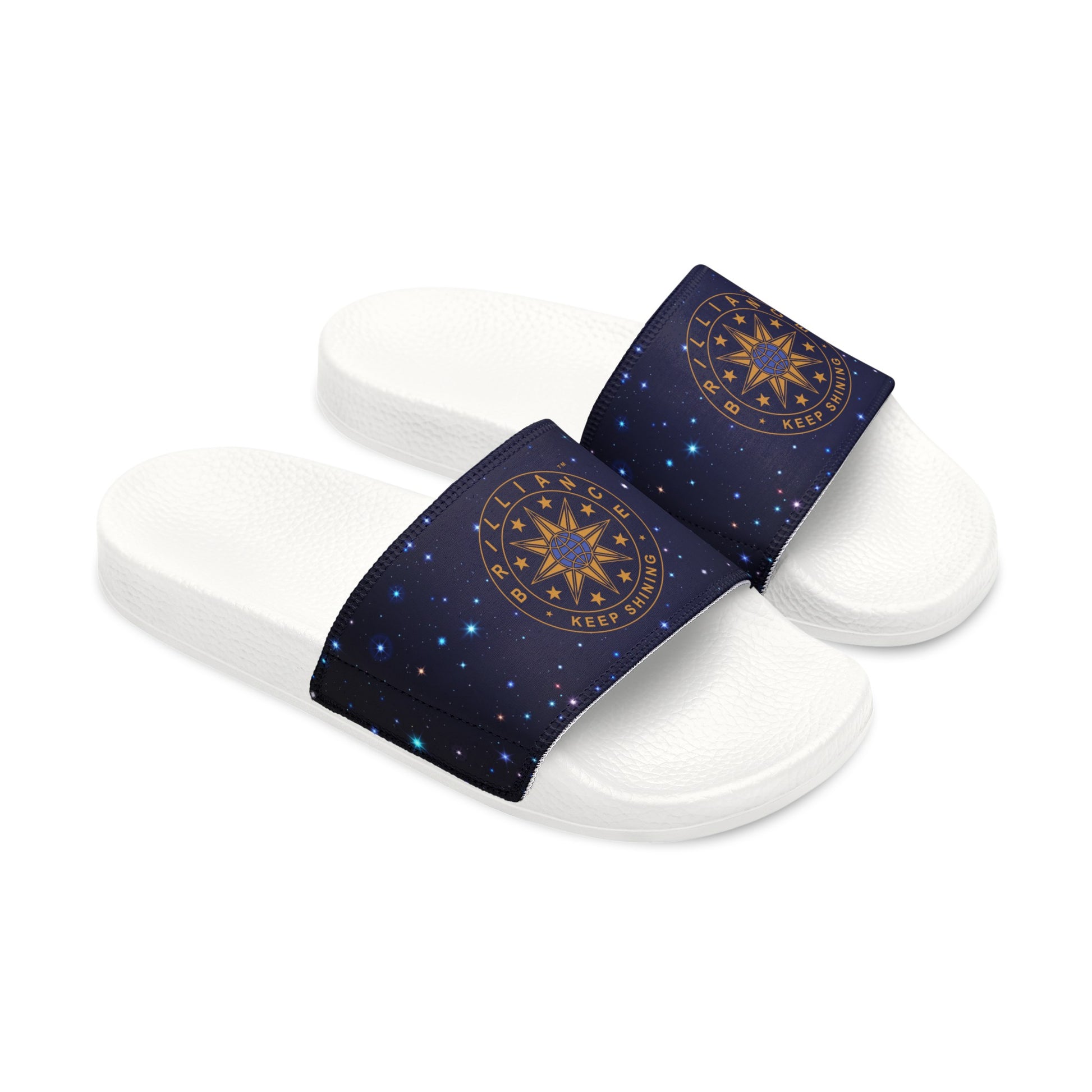 Brilliance Women's PU Slide Sandals with Starry Night Print and Logo White Outsole Slant