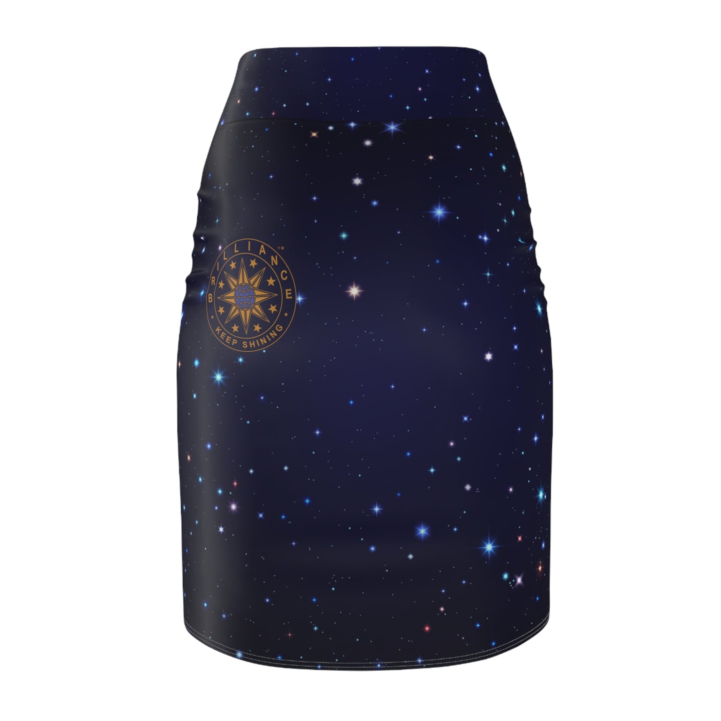 Brilliance Women's Pencil Skirt with Starry Night Print and Logo Back Side