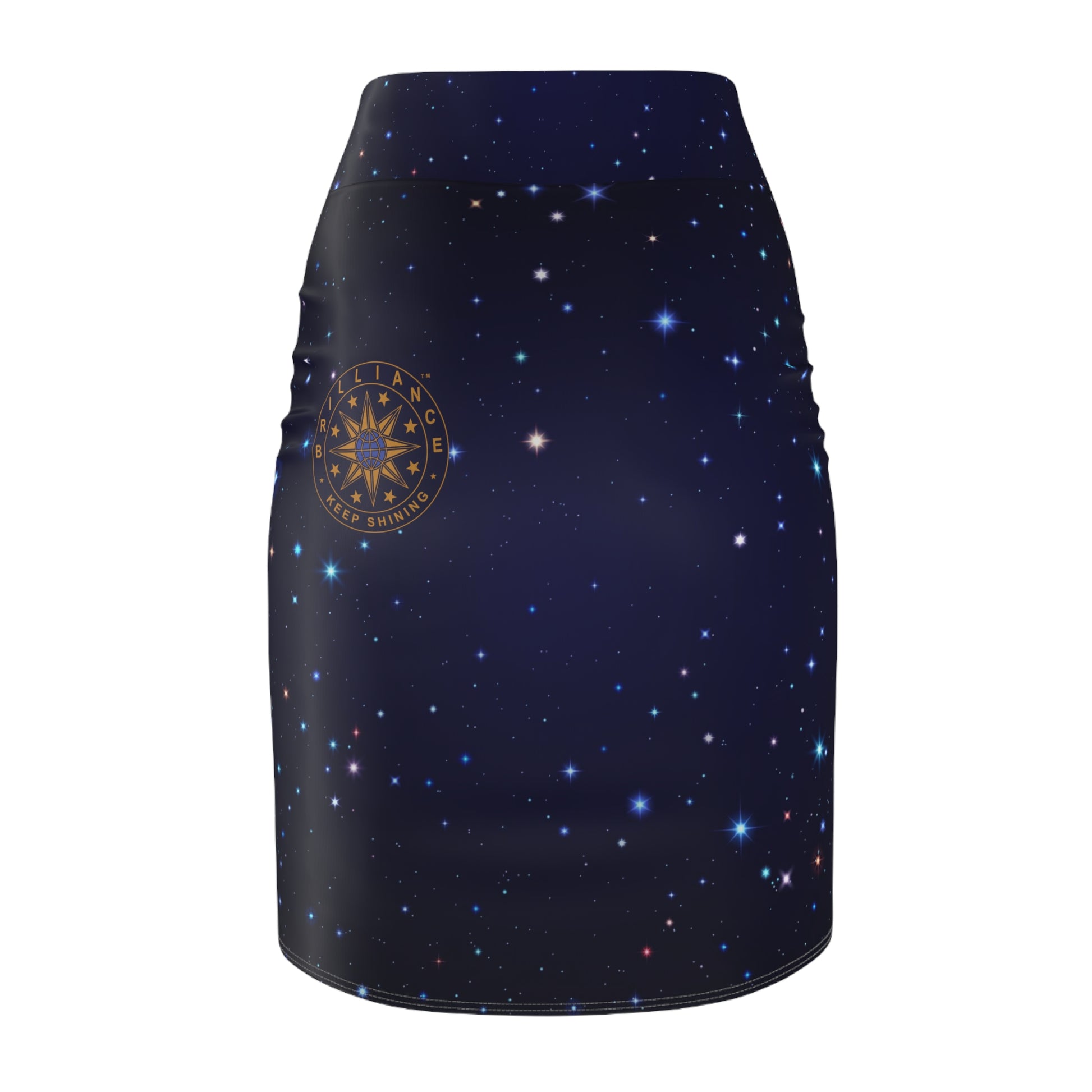 Brilliance Women's Pencil Skirt with Starry Night Print and Logo Back Side