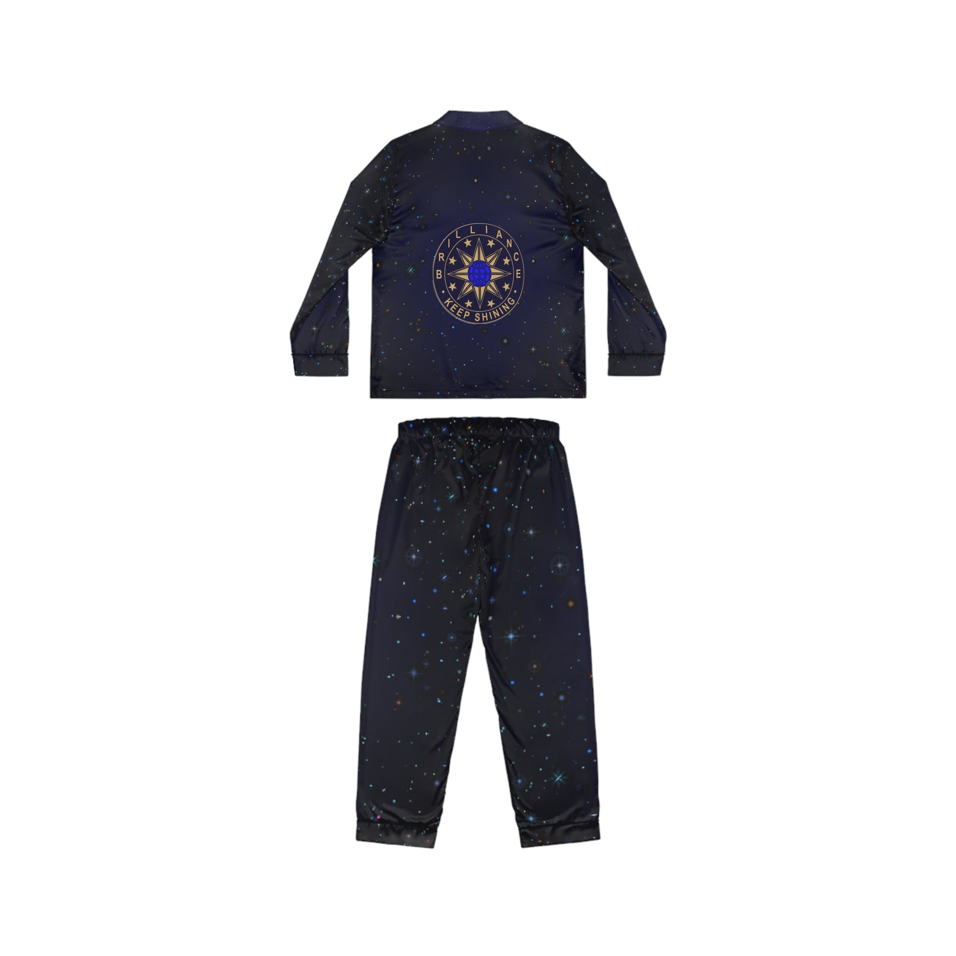 Brilliance Women's Satin Pajamas with Starry Print & Brilliance Logo with Model Back Side no Model