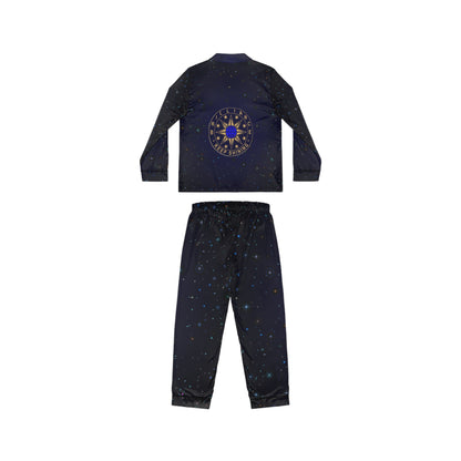 Brilliance Women's Satin Pajamas with Starry Print & Brilliance Logo with Model Back Side no Model