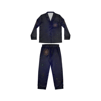Brilliance Women's Satin Pajamas with Starry Print & Brilliance Logo with Model Front Side no Model