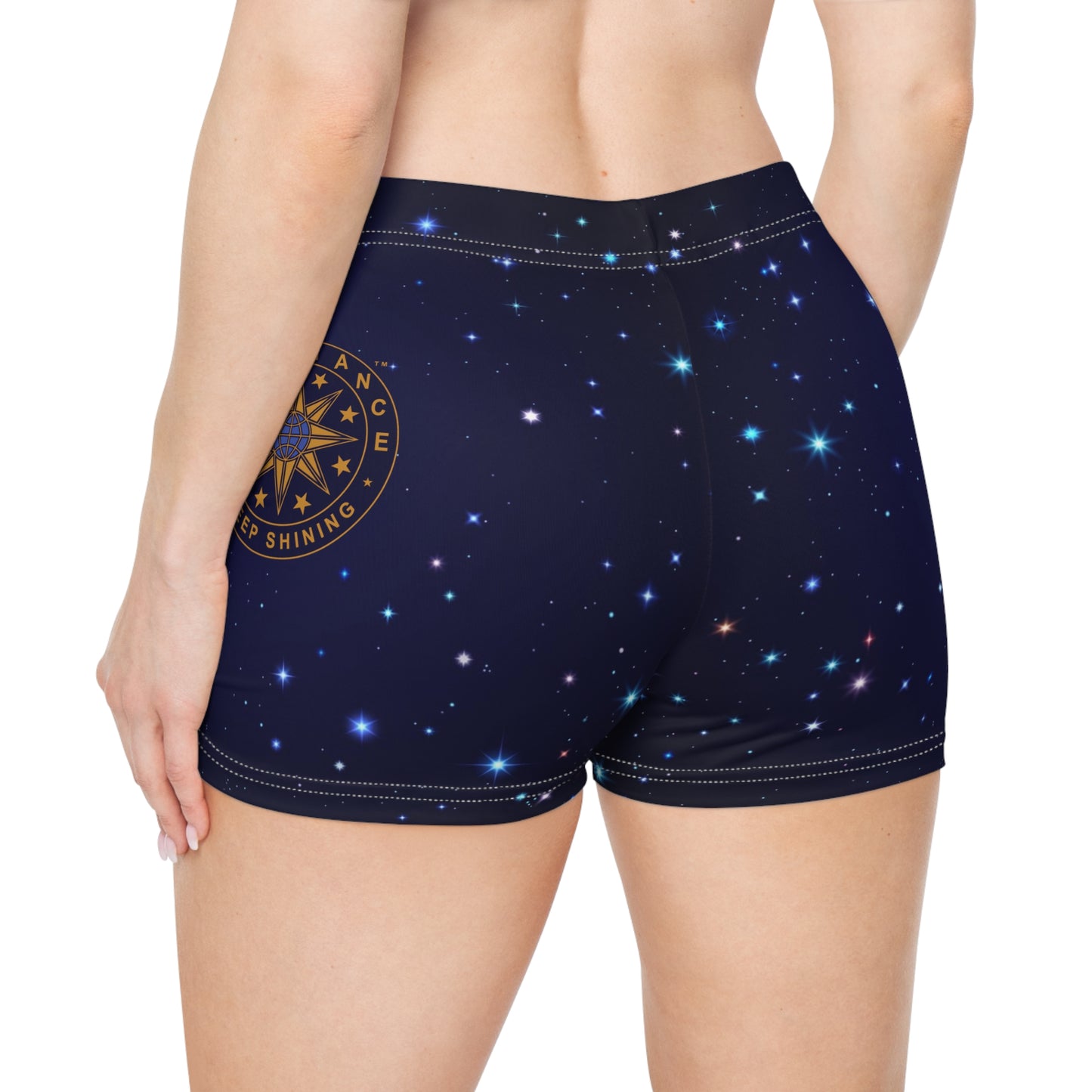 Brilliance Women's Shorts with Starry Night Print and Logo Back Side with Model