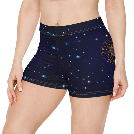 Brilliance Women's Shorts with Starry Night Print and Logo Front Side with Model
